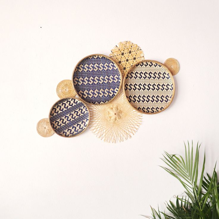 蓝白编织盘饰组合